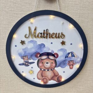Placa- porta maternidade em acrílico e led-Menino